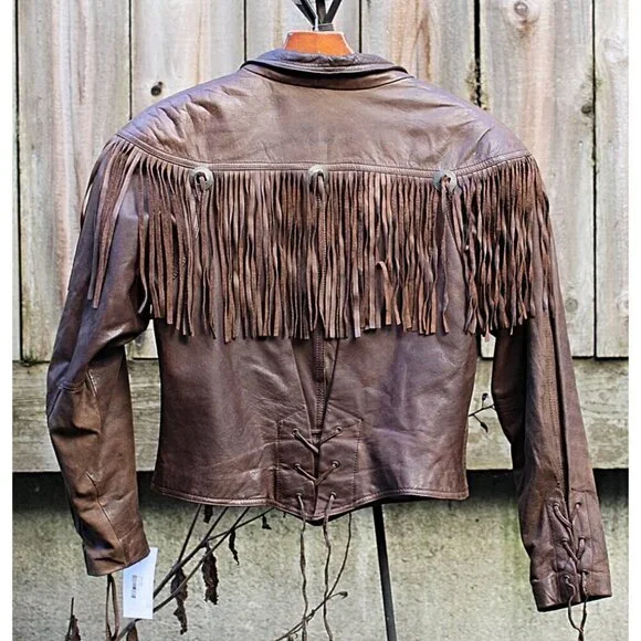Vintage 1980s Over-the-Top Fringe Leather Bomber Jacket from Aubergine Med - Picture 2 of 15
